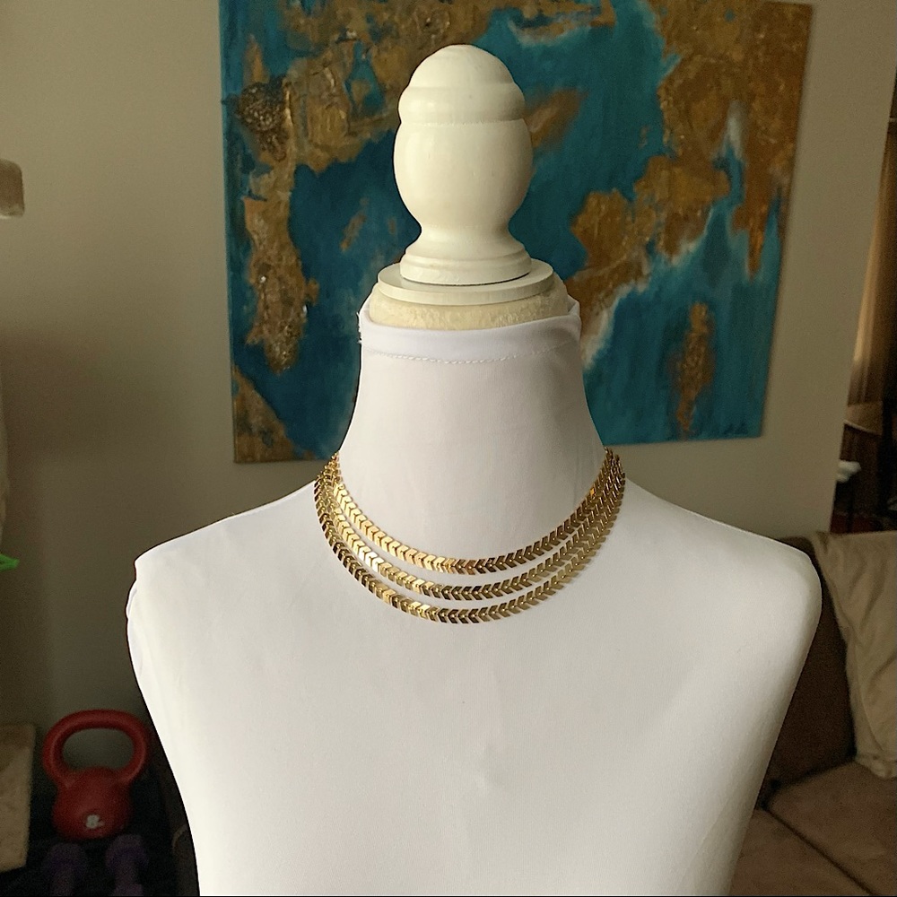 Three layer chevron necklace gold color